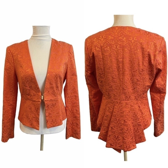 Venus Evening Tangerine Brocade Blazer Jacket 10 - Picture 1 of 13